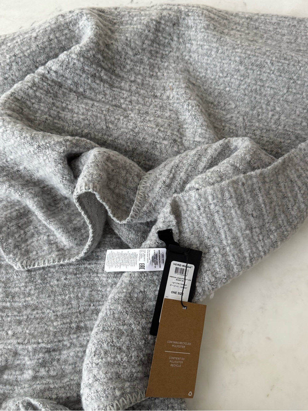 NWT Vero Moda Light Grey Textured Knit Scarf | Cozy Oversized Winter Wrap